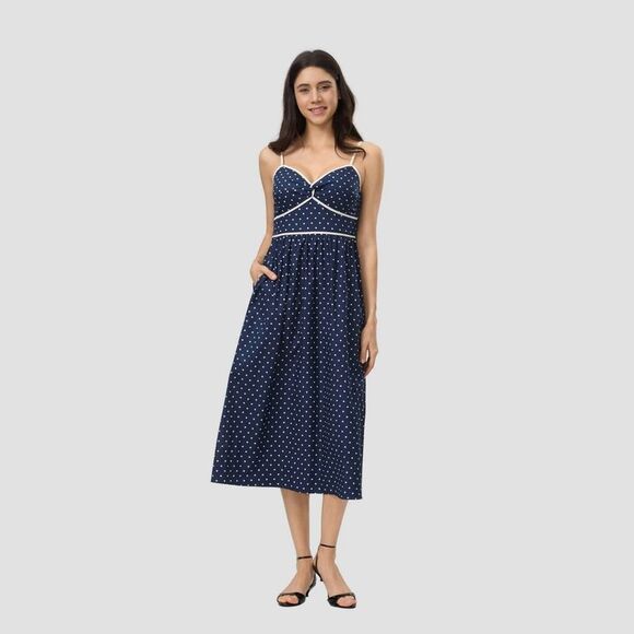 A New Day Dresses & Skirts - Women's Twist-Front Midi A-Line Dress - A New Day Navy Blue Polka Dots L